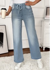 Denim Blue Pocket Wide Leg Elastic Waist Jeans