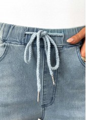 Denim Blue Pocket Wide Leg Elastic Waist Jeans