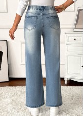 Denim Blue Pocket Wide Leg Elastic Waist Jeans