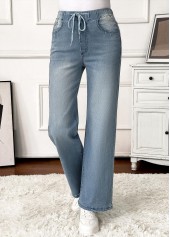 Denim Blue Pocket Wide Leg Elastic Waist Jeans