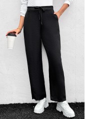 Black Pocket Straight Leg Elastic Waist High Waisted Pants