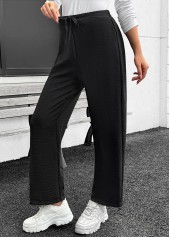 Black Pocket Straight Leg Elastic Waist High Waisted Pants | thumb picture 
