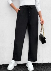 Black Pocket Straight Leg Elastic Waist High Waisted Pants | thumb picture 