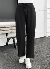 Black Pocket Straight Leg Elastic Waist High Waisted Pants | thumb picture 