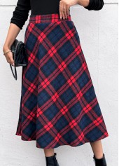 Red Pocket Plaid A Line Elastic Waist Skirt