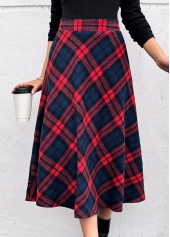 Red Pocket Plaid A Line Elastic Waist Skirt