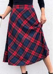 Red Pocket Plaid A Line Elastic Waist Skirt