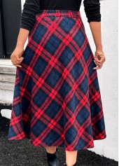 Red Pocket Plaid A Line Elastic Waist Skirt