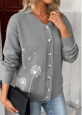 Grey Tummy Coverage Plants Print Long Sleeve Cardigan | thumb picture 