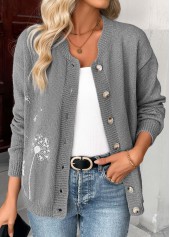 Grey Tummy Coverage Plants Print Long Sleeve Cardigan | thumb picture 