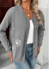 Grey Tummy Coverage Plants Print Long Sleeve Cardigan | thumb picture 