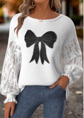 Raw White Tummy Coverage Geometric Print Long Sleeve Sweatshirt