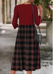 Wine Red Tummy Coverage Plaid Long Sleeve Dress | thumb picture 