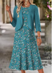 Peacock Blue Tummy Coverage Bracelet Sleeve Dress and Cardigan | thumb picture 