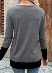 Dark Grey Patchwork Long Sleeve Round Neck T Shirt | thumb picture 