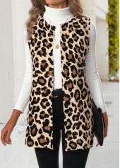 Multi Color Leopard Sleeveless Round Neck Waistcoat