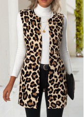 Multi Color Leopard Sleeveless Round Neck Waistcoat | thumb picture 