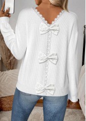 White Patchwork Long Sleeve V Neck Sweater