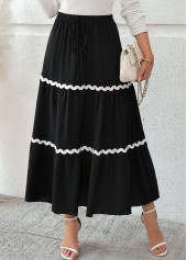 Black A Line Elastic Waist Maxi Skirt | thumb picture 