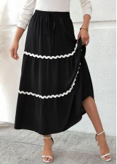 Black A Line Elastic Waist Maxi Skirt