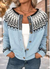 Light Blue Tummy Coverage Tribal Print Long Sleeve Cardigan | thumb picture 