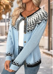 Light Blue Tummy Coverage Tribal Print Long Sleeve Cardigan | thumb picture 