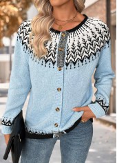 Light Blue Tummy Coverage Tribal Print Long Sleeve Cardigan | thumb picture 