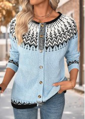 Light Blue Tummy Coverage Tribal Print Long Sleeve Cardigan | thumb picture 