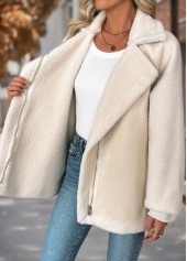 Beige Patchwork Long Sleeve Lapel Coat | thumb picture 