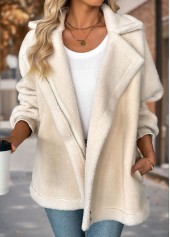 Beige Patchwork Long Sleeve Lapel Coat | thumb picture 