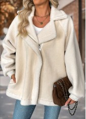 Beige Patchwork Long Sleeve Lapel Coat | thumb picture 