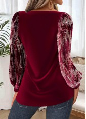 Wine Red Tummy Coverage Long Sleeve Heart Collar Blouse | thumb picture 
