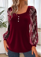 Wine Red Tummy Coverage Long Sleeve Heart Collar Blouse | thumb picture 