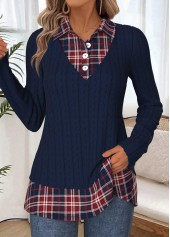 Navy Tummy Coverage Plaid Fake Two Piece Twinset