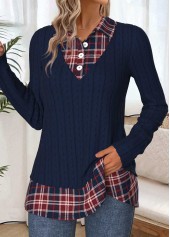 Navy Tummy Coverage Plaid Fake Two Piece Twinset | thumb picture 