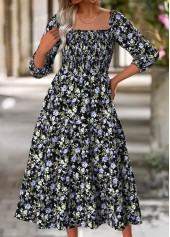 Multi Color Tummy Coverage Floral Print Long Sleeve Dress