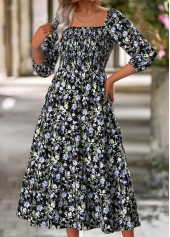Multi Color Tummy Coverage Floral Print Long Sleeve Dress | thumb picture 