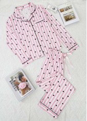 Pink Heart Print Long Sleeve Lounge Top and Pants | thumb picture 