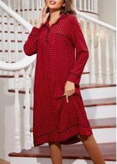 Red Plaid Long Sleeve Turn Down Collar Nightdress | thumb picture 