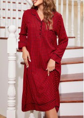 Red Plaid Long Sleeve Turn Down Collar Nightdress | thumb picture 