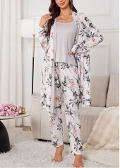 Grey Plants Print Lounge Top and Pants and Cardigan