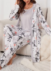 Grey Plants Print Lounge Top and Pants and Cardigan | thumb picture 