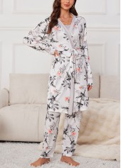 Grey Plants Print Lounge Top and Pants and Cardigan | thumb picture 