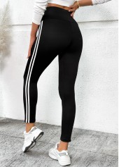 Black Striped Skinny Elastic Waist High Waisted Pants
