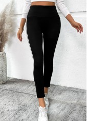Black Striped Skinny Elastic Waist High Waisted Pants