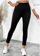 Black Striped Skinny Elastic Waist High Waisted Pants