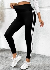 Black Striped Skinny Elastic Waist High Waisted Pants