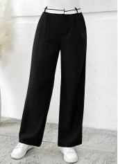 Black Pocket Wide Leg Button Fly High Waisted Pants