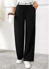 Black Pocket Wide Leg Button Fly High Waisted Pants