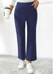 Dark Blue Pocket Straight Leg Elastic Waist Pants